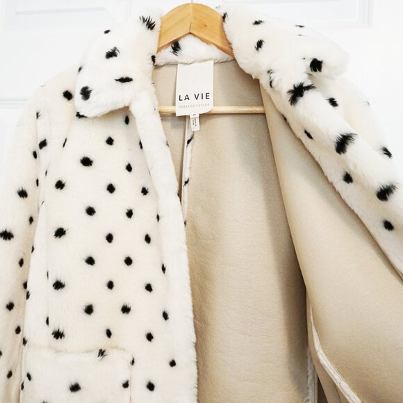 La Vie Rebecca Taylor Polka Dot Spotted Faux Fur Coat Jacket - Picture 9 of 13